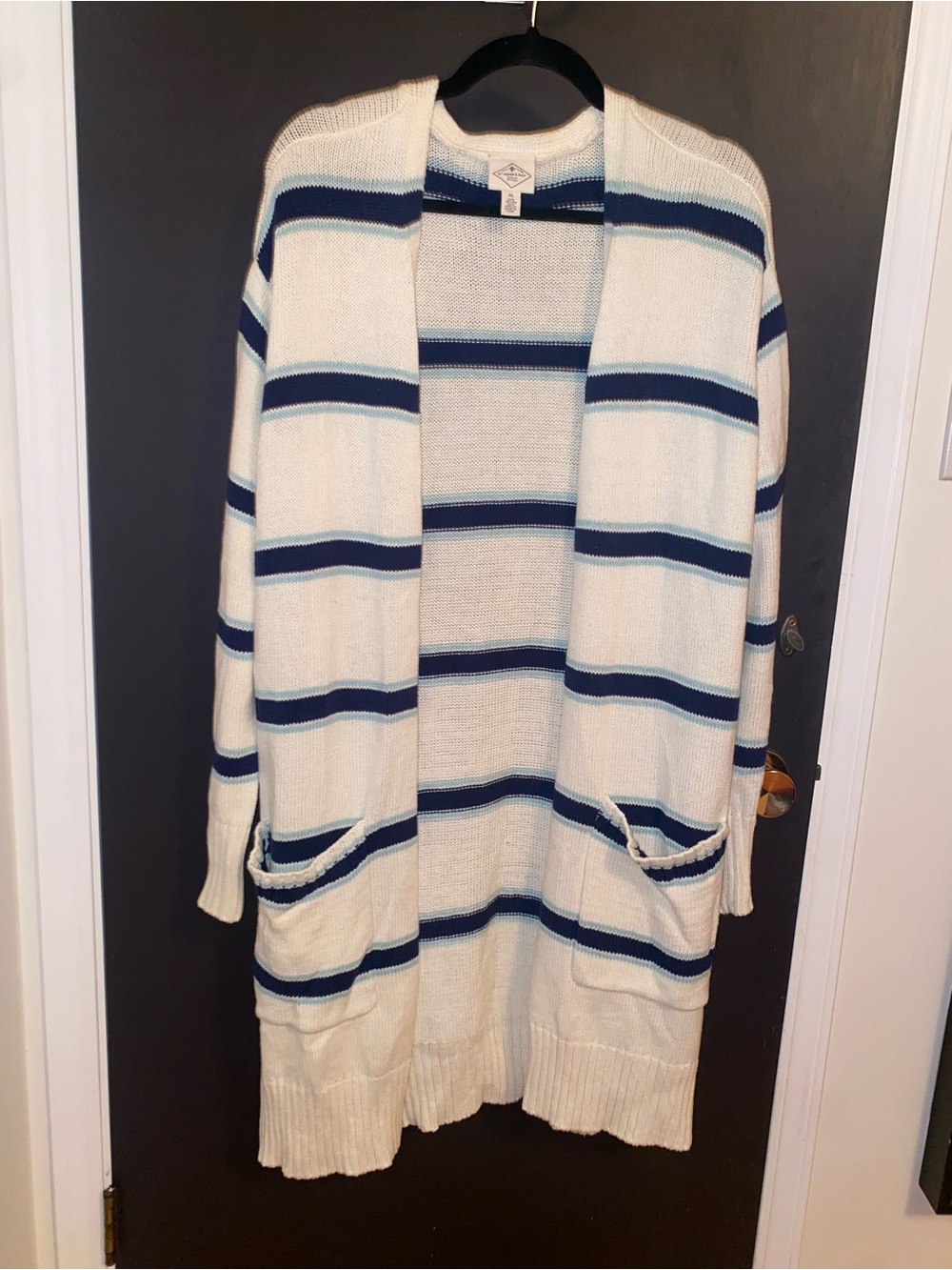 St. John's Bay Striped Open Front Cardigan Cream Blue XL